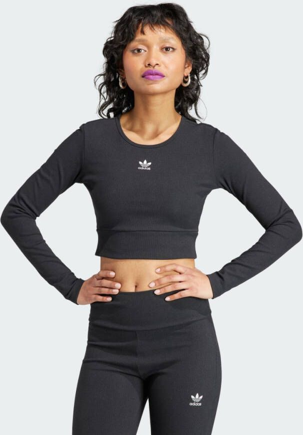 Adidas Originals Zwarte Geribbelde Korte Mouw T-shirt voor Dames Black Dames