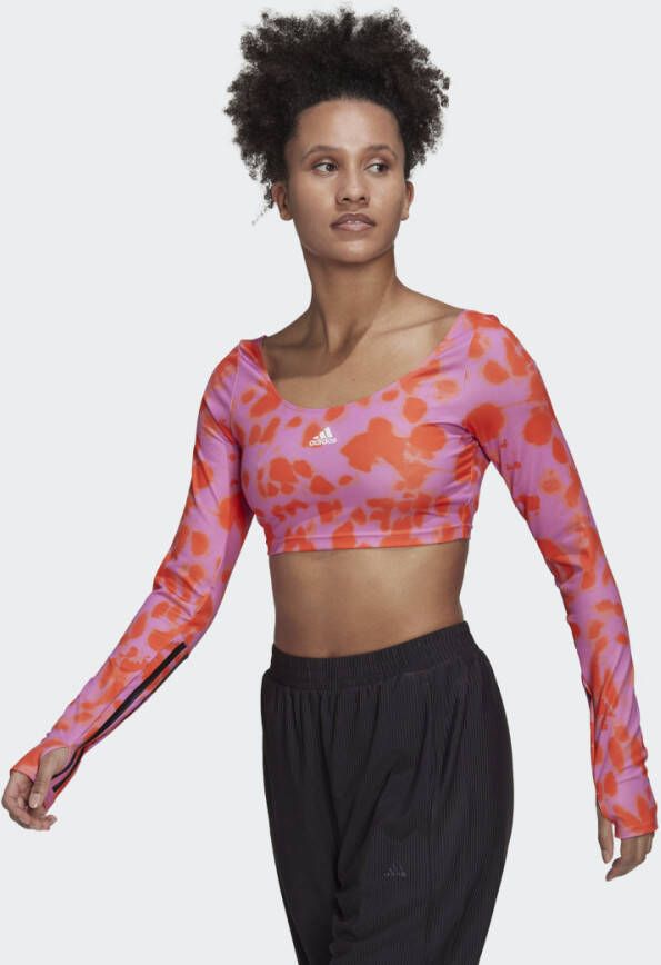 Adidas Performance Hyperglam Cut 3-Stripes Croptop met Lange Mouwen