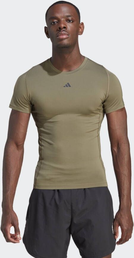 Adidas Compressie T-shirt Khaki Hardloopshirt Heren