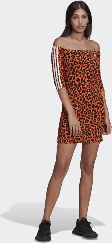 Adidas Originals Off shoulder-mini-jurk met all-over dierenprint