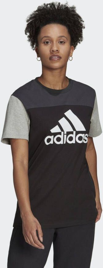 Adidas essentials colorblock logo shirt zwart grijs dames