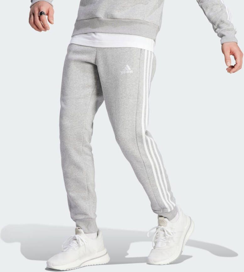 Adidas Grijze Essentials Fleece 3-Stripes Tapered Cuff Broek Grijs Heren