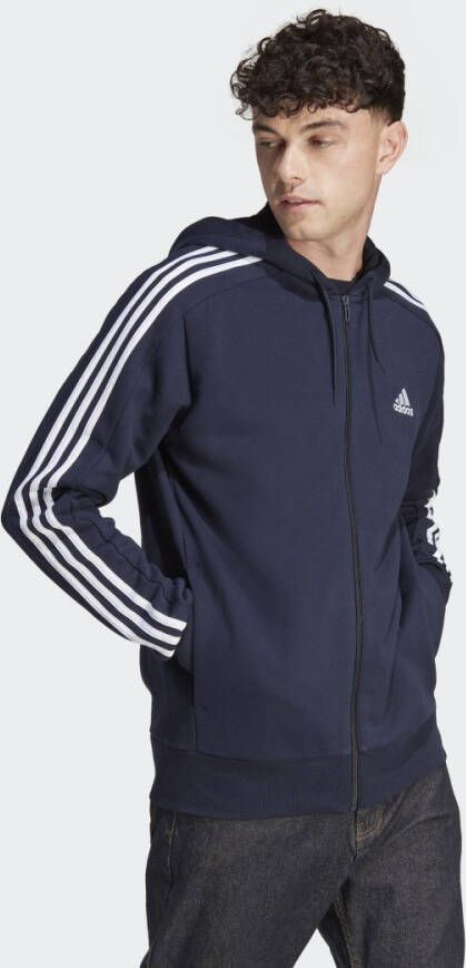 Adidas Originals Heren Essentials French Terry 3-Stripes Blauwe Zip Sweatshirt Blue Heren