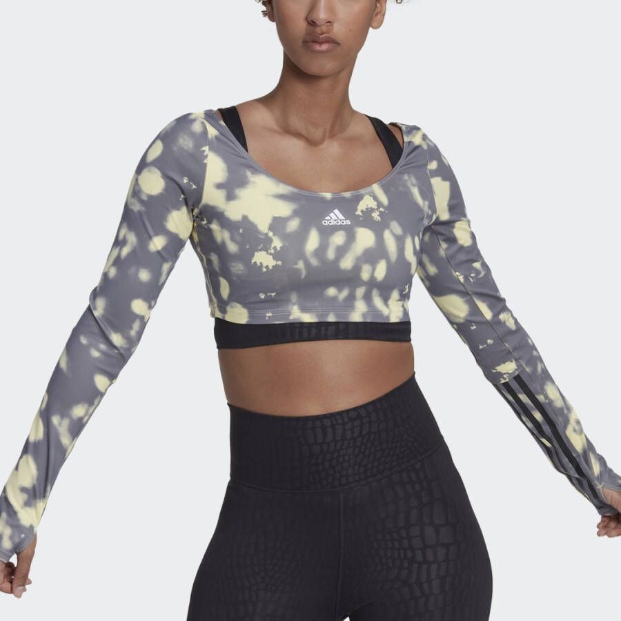 Adidas Performance Hyperglam Cut 3-Stripes Croptop met Lange Mouwen