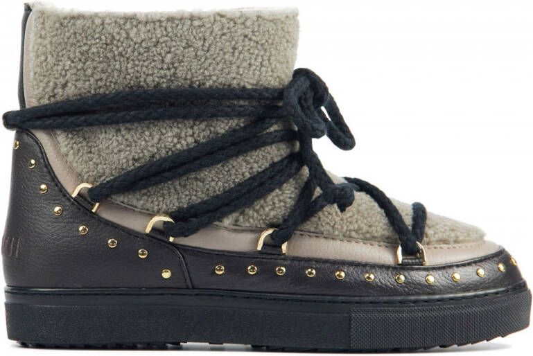 Inuikii Dames Curly Rock Suède Enkellaarsjes met Bont en Studs Black Dames