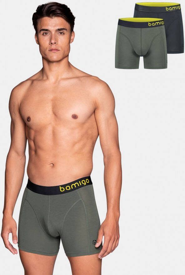 Bamigo Bamboe Boxershorts Heren Groen Grafiet 2 pack