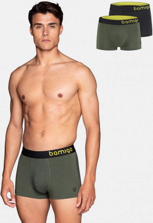 Bamigo bamboe boxershorts korte pijp olijfgroen grafiet(2 pack ) Mason