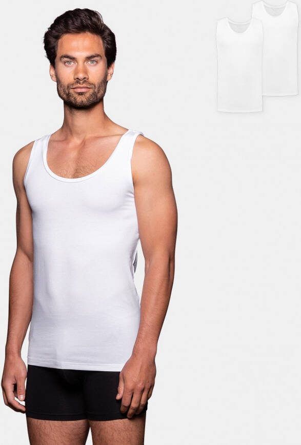 Bamigo Bamboe Singlets Heren Slim fit Ronde hals Wit 2 pack