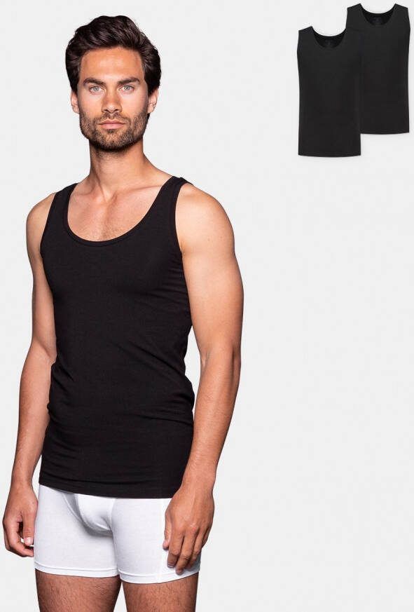 Bamigo Bamboe Singlets Heren Slim fit Ronde hals Zwart 2 pack