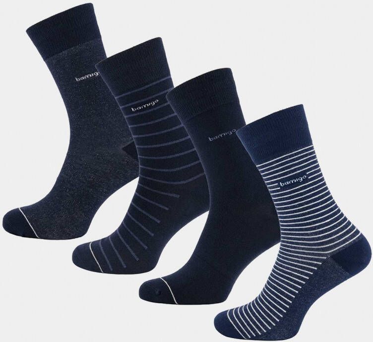 Bamigo Bamboe Sokken Heren Denimblauw Gestreept 4 pack