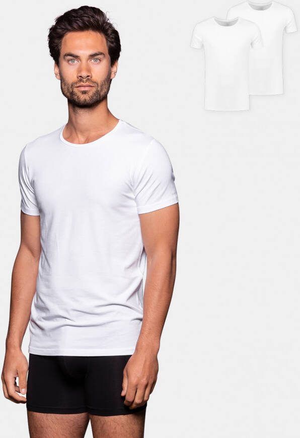 Bamigo Bamboe T shirts Heren Loose fit Ronde hals Wit 2 pack