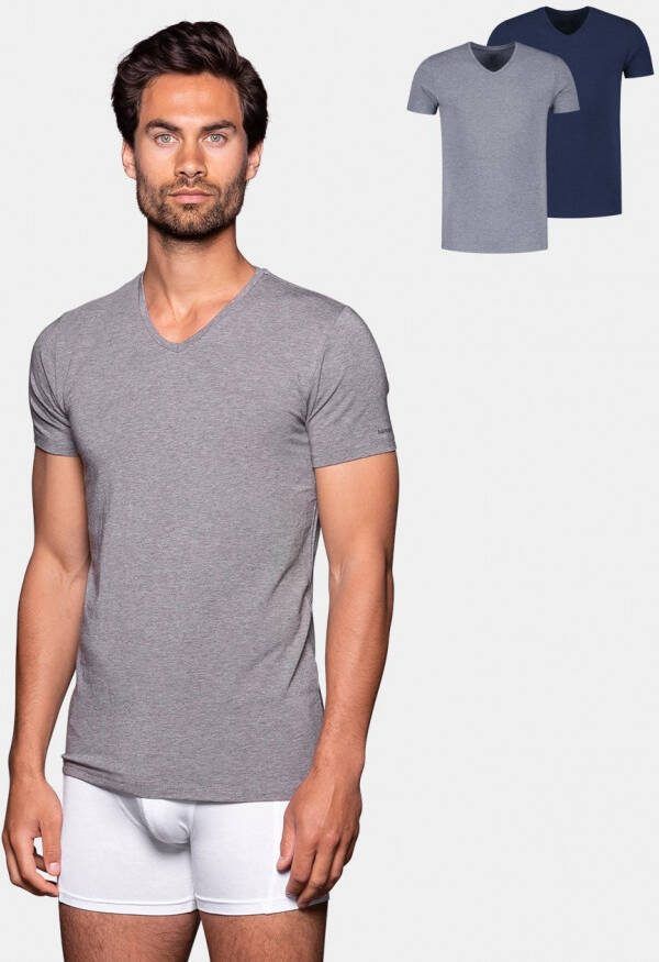 Bamigo Bamboe T shirts Heren Loose fit V hals Blauw Grijs