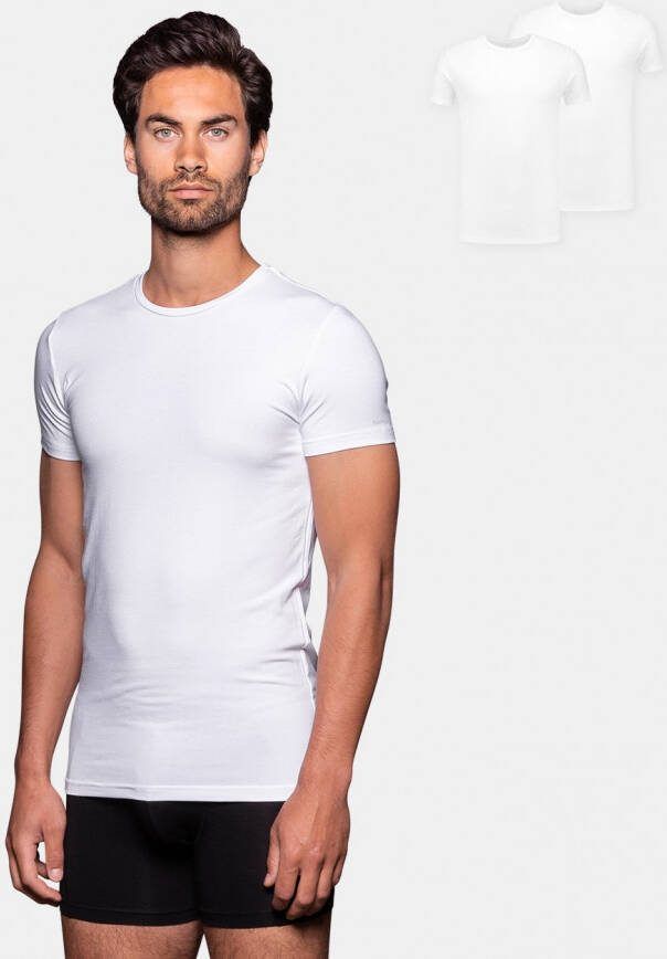 Bamigo Bamboe T shirts Heren Slim fit Ronde hals Wit 2 pack