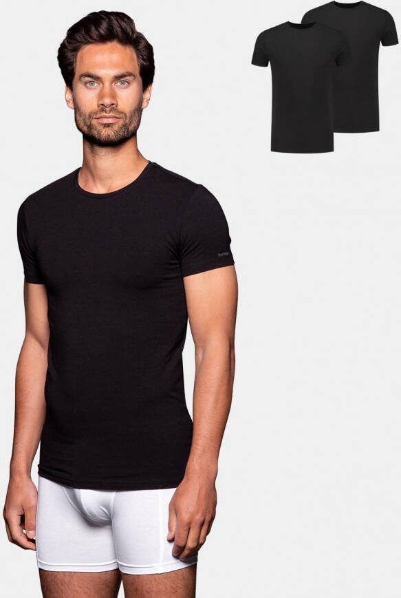 Bamigo Bamboe T shirts Heren Slim fit Ronde hals Zwart 2 pack