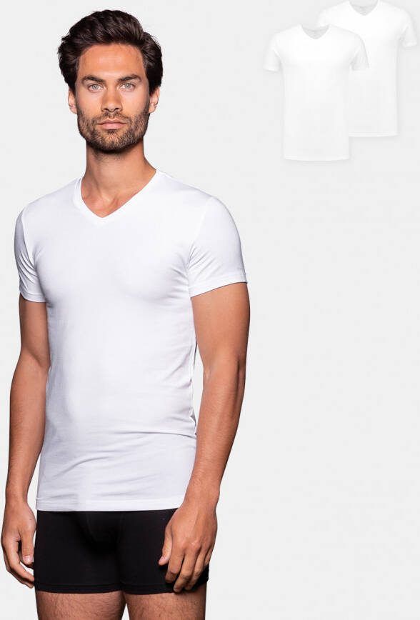 Bamigo Bamboe T shirts Heren Slim fit V hals Wit 2 pack