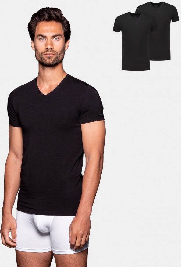Bamigo Bamboe T shirts Heren Slim fit V hals Zwart 2 pack
