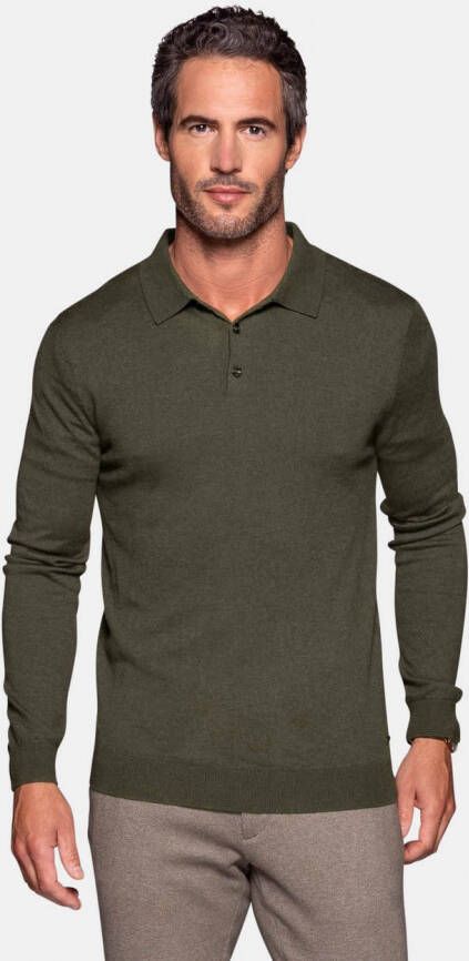 Bamigo Bamboe Wol Longsleeve Polo Heren Donkergroen