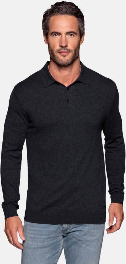 Bamigo Bamboe Wol Longsleeve Polo Heren Navy Melange