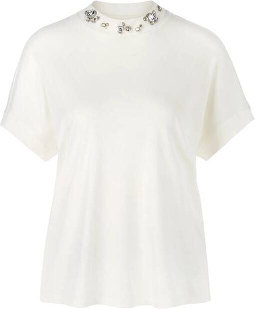 Marc Cain Elegant Diamanten Verfraaid Katoenen T-Shirt White Dames