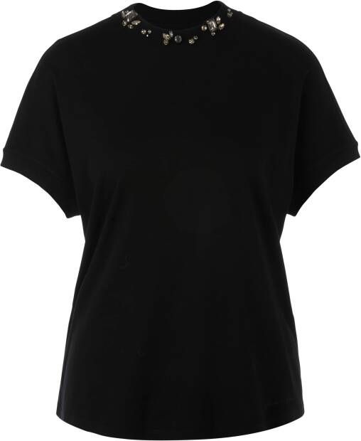 Marc Cain Katoenen T-shirt met parelborduursel en opstaande kraag Black Dames