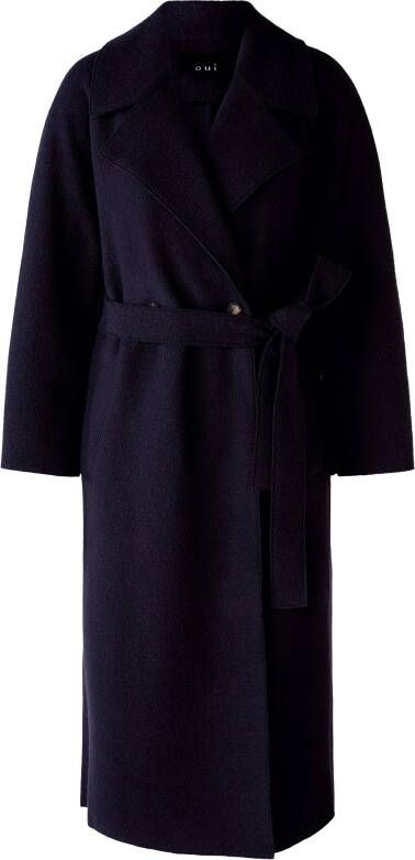 Oui Lange jas van scheerwol met reverskraag