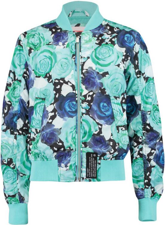 CoolCat Junior gebloemd bomberjack Janu CG blauw Jas Meisjes Polyester Ronde hals 146 152