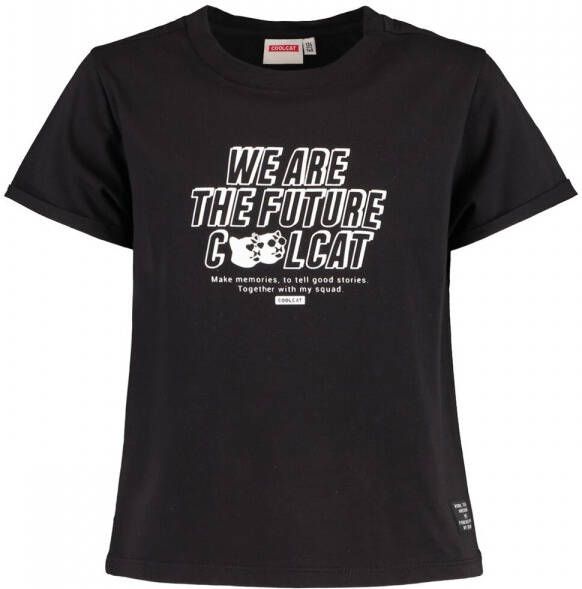 CoolCat Junior T-shirt Ellen met printopdruk zwart Meisjes Katoen Ronde hals 122 128