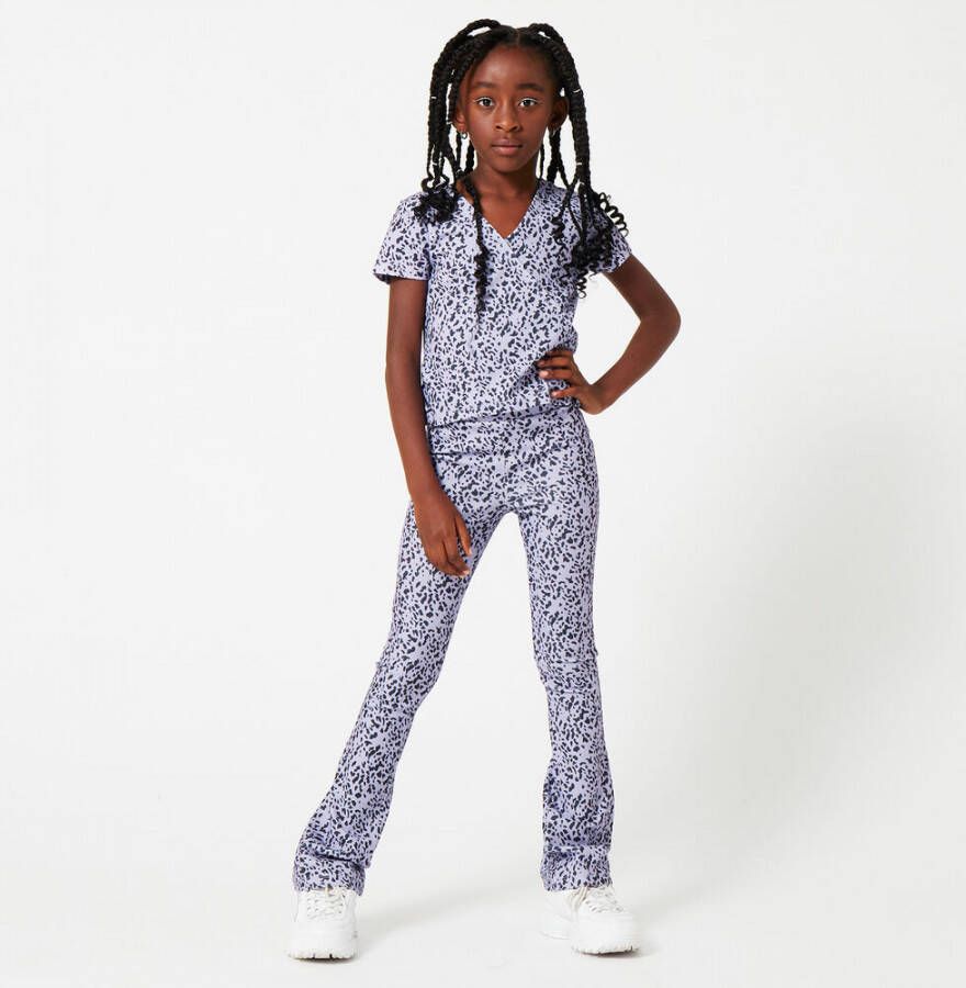 CoolCat Junior T-shirt Eila met all over print en overslag detail lila zwart Paars Meisjes Polyester V-hals 122 128 - Foto 2