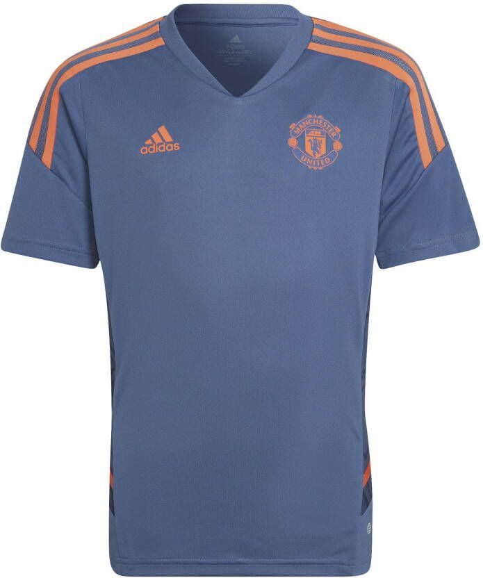 Adidas chester united condivo 22 trainingsshirt 22 23 blauw oranje kinderen