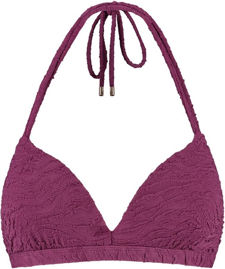 Beachlife voorgevormde halter bikinitop met textuur donkerpaars