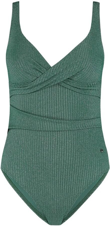 Beachlife halter badpak met lurex en textuur groen - Foto 3