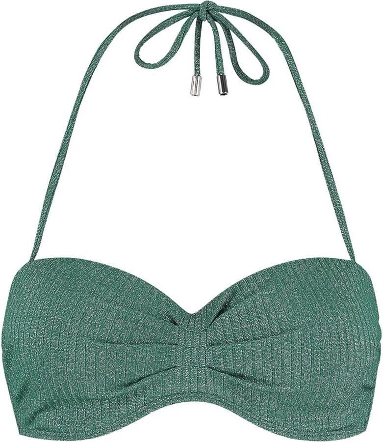 Beachlife voorgevormde strapless bandeau bikinitop met lurex en textuur groen - Foto 3