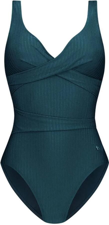 Beachlife halter badpak met ribstructuur petrol