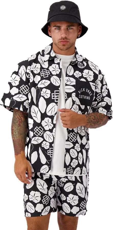 BLACK BANANAS loose fit overhemd BOHEMIAN met all over print zwart wit