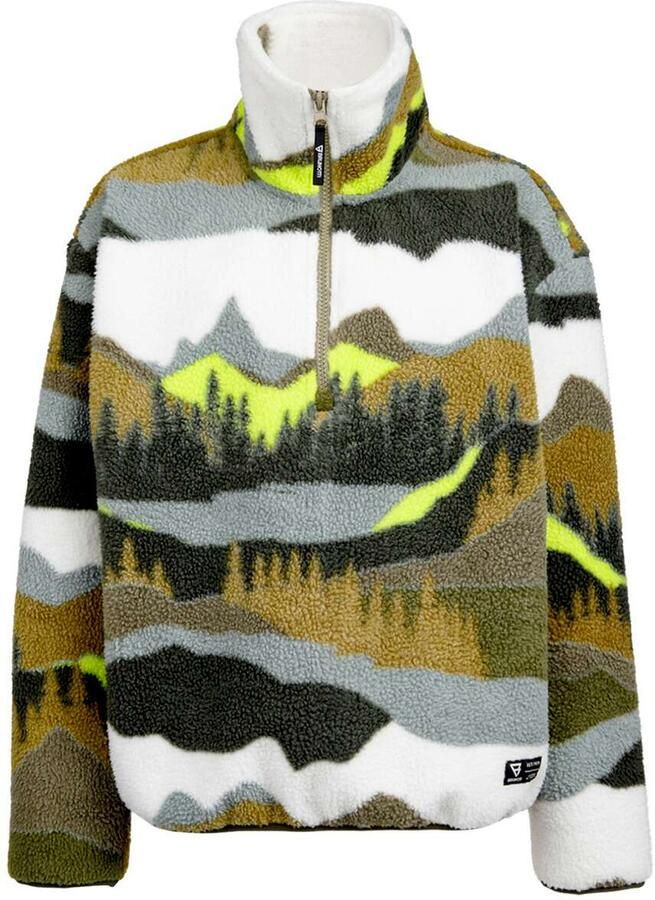 Brunotti fleece outdoor sweater met opstaande kraag groen