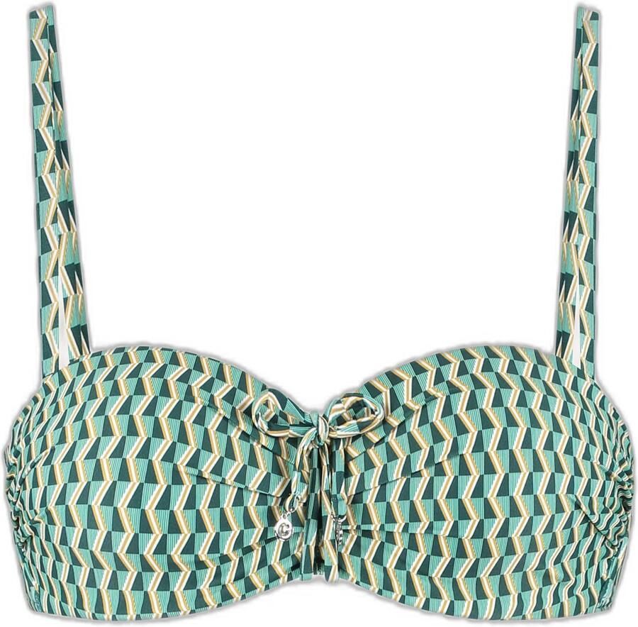 Cyell voorgevormde strapless bandeau bikinitop Groovy Graphic groen ivoor goud