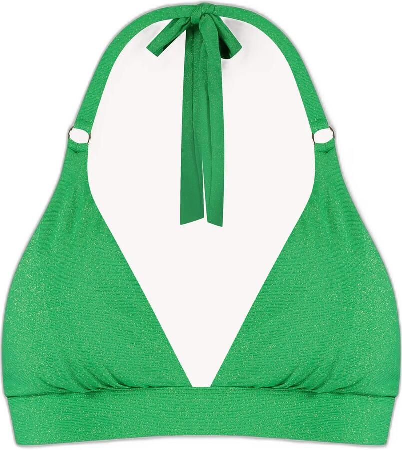 Cyell voorgevormde halter bikinitop met lurex groen
