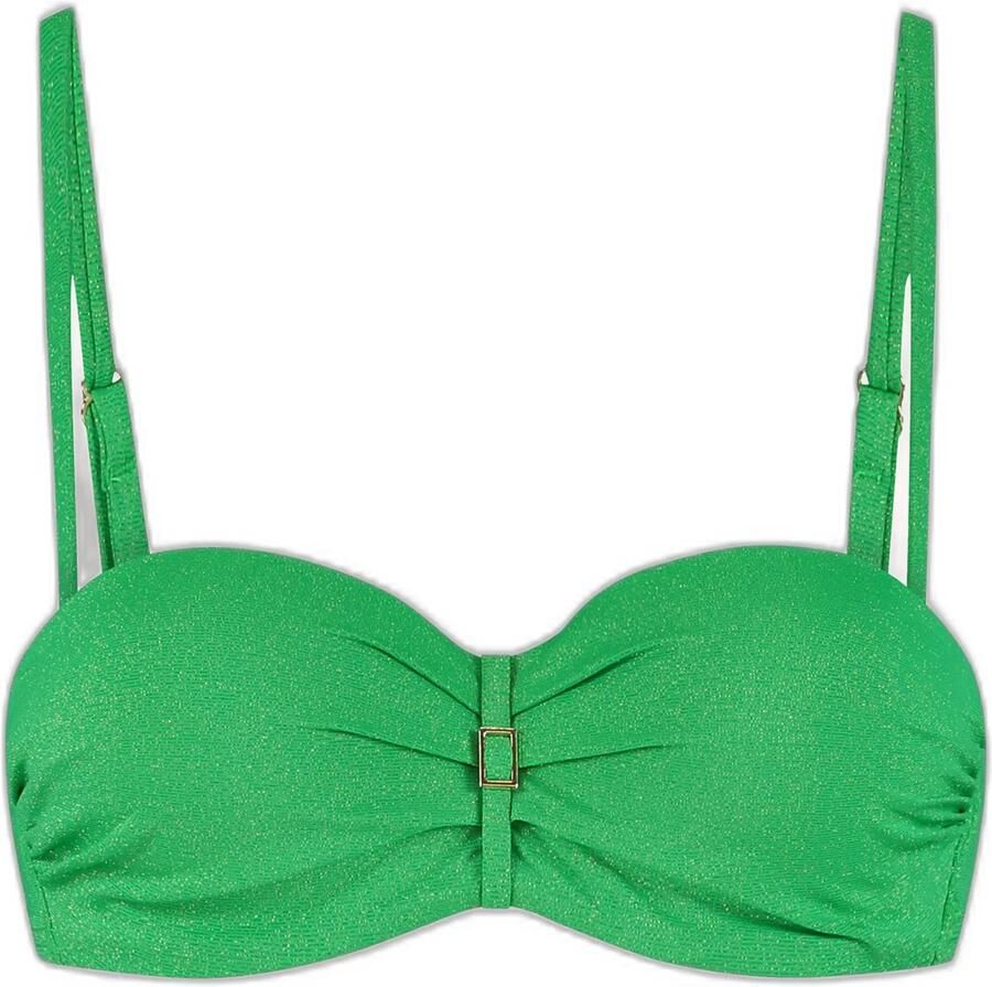 Cyell voorgevormde strapless bandeau bikinitop met lurex groen