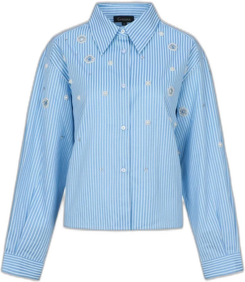 G-maxx gestreepte blouse blauw met parels - Foto 4