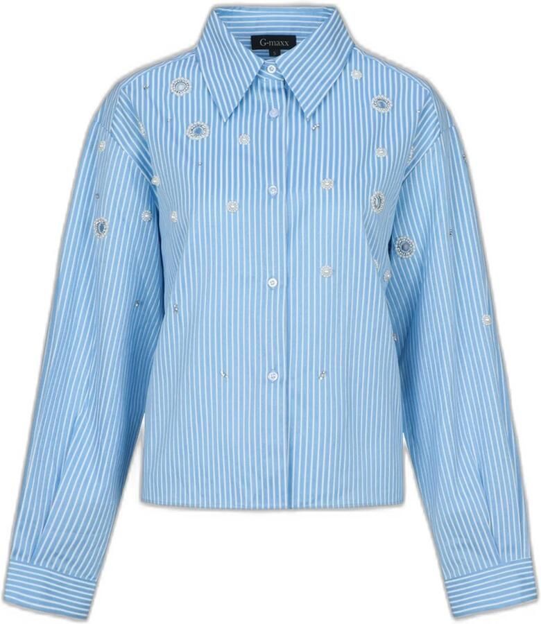 G-maxx gestreepte blouse blauw met parels - Foto 4