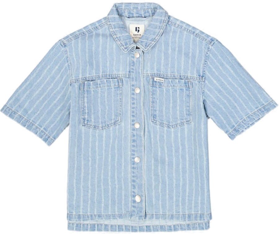 Garcia gestreepte blouse light blue denim - Foto 3
