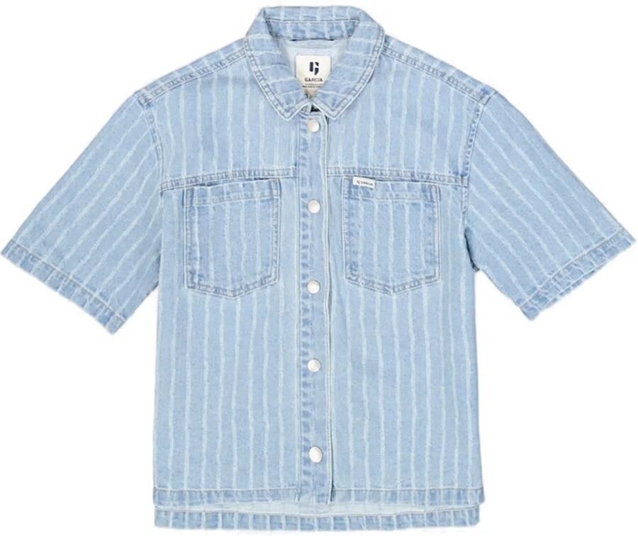 Garcia gestreepte blouse light blue denim - Foto 3
