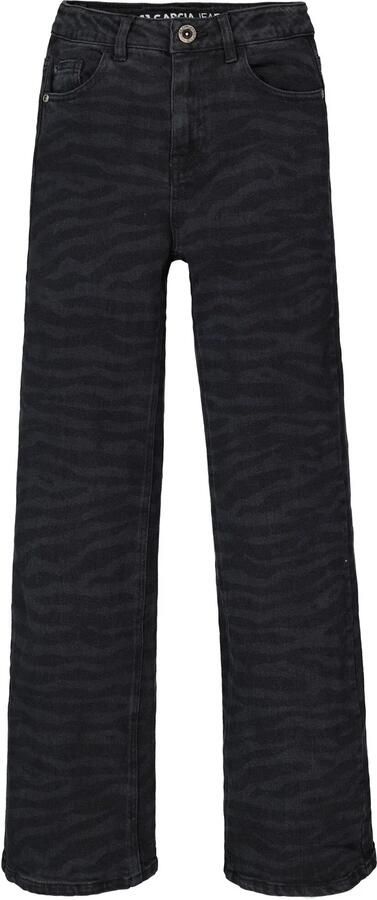 Garcia straight leg high waist straight leg jeans met zebraprint black denim - Foto 3