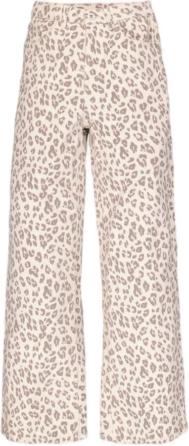 Garcia high waist wide leg jeans met panterprint ecru - Foto 4