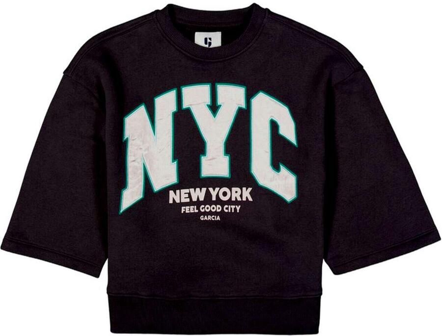 Garcia boxy cropped sweater met tekst grijs - Foto 3