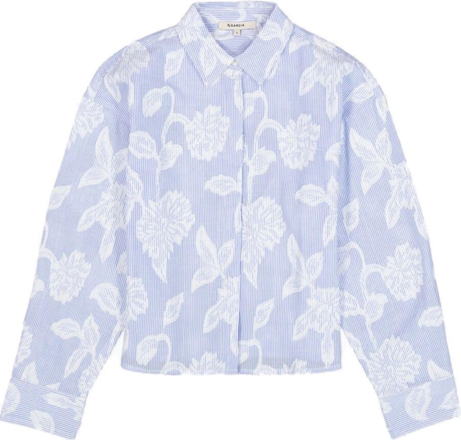 Garcia gestreepte gebloemde blouse blauw - Foto 3