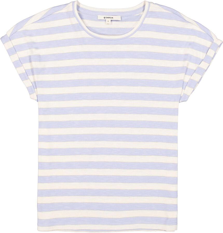 Garcia gestreept T-shirt met lurex lichtblauw - Foto 3