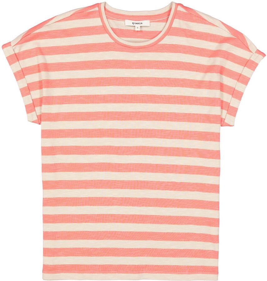 Garcia gestreept T-shirt met lurex koraalrood - Foto 3