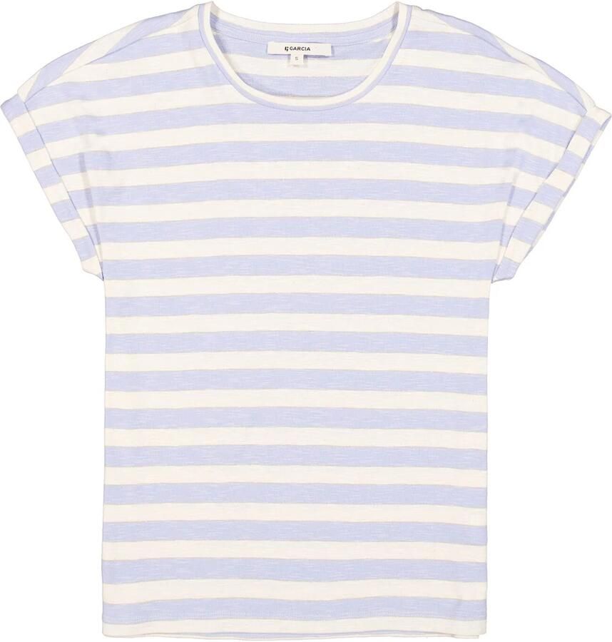 Garcia gestreept T-shirt met lurex lichtblauw - Foto 3