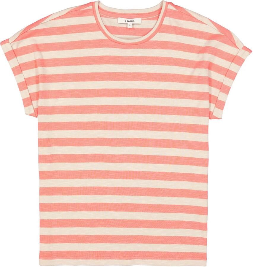 Garcia gestreept T-shirt met lurex koraalrood - Foto 3
